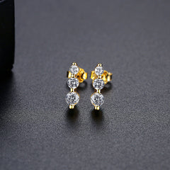 Aetolia 925 Sterling Silver 18K Gold Plated 3 Round CZ Diamond Long Stud Earrings SE20090602