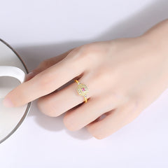 Aetolia 925 Sterling Silver 18K Gold Plated Pink CZ Diamond Halo Square Ring SR20082214