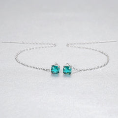 Aetolia 925 Sterling Silver 18K Gold Plated Square Gemstones Long Line Tassel Dangle Earrings Chain SE-512