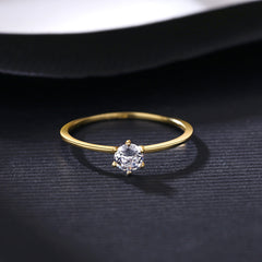 Aetolia 925 Sterling Silver 18K Gold Plated Classic 6 Prong Solitaire CZ Diamond Ring SR20060804