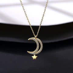 Aetolia 925 Sterling Silver 18K Gold Plated Crescent Moon Pendant Necklace SN20060938
