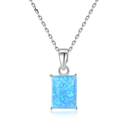 Aetolia 925 Sterling Silver Opal Necklace Rectangle Opal Pendant Necklace SN0142