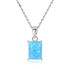 Aetolia 925 Sterling Silver Opal Necklace Rectangle Opal Pendant Necklace SN0142