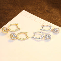 Aetolia 925 Sterling Silver 18K Gold Plated Round Halo Solitaire Drop Hoop Earrings SE20071803