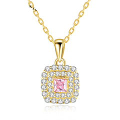 Aetolia 925 Sterling Silver 18K Gold Plated Pink Square CZ Diamond Halo Pendant Necklace SN20082213