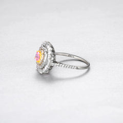 Aetolia 925 Sterling Silver 18K Gold Plated Pink Solitaire Halo CZ Diamond Engagement Wedding Ring SR20090711