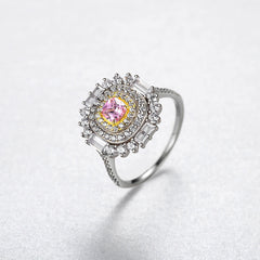 Aetolia 925 Sterling Silver 18K Gold Plated Pink Solitaire Halo CZ Diamond Engagement Wedding Ring SR20090711