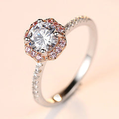 Aetolia 925 Sterling Silver 18K Gold Plated 4 Prong Solitaire Single Row Pink CZ Diamond Engagement Wedding Ring SR0053