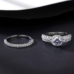 Aetolia 925 Sterling Silver 18K Gold Plated Sparkle Halo Engagement Wedding Rings Set SR20061321