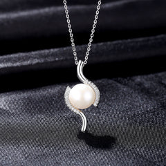Aetolia 925 Sterling Silver Natural Freshwater Pearl Necklace Geometric CZ Diamond Pendant Necklace FN21081601