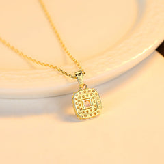Aetolia 925 Sterling Silver 18K Gold Plated Pink Square CZ Diamond Halo Pendant Necklace SN20082213