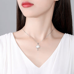 Aetolia 925 Sterling Silver Natural Freshwater Pearl Necklace Geometric CZ Diamond Pendant Necklace FN21081601