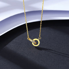 Aetolia 925 Sterling Silver 18K Gold Plated Double Circle Ring Pendant Necklace SN0067