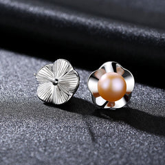 Aetolia 925 Sterling Silver Natural Freshwater Pearl Earrings Simple Flower Stud Earrings FE0024