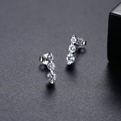 Aetolia 925 Sterling Silver 18K Gold Plated 3 Round CZ Diamond Long Stud Earrings SE20090602
