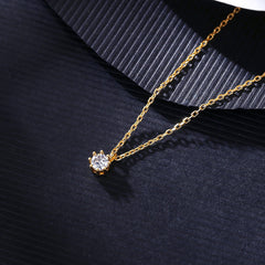 Aetolia 925 Sterling Silver 18K Gold Plated 8 Prongs Round Solitaire Pendant Necklace SN20061304