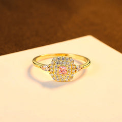 Aetolia 925 Sterling Silver 18K Gold Plated Pink CZ Diamond Halo Square Ring SR20082214