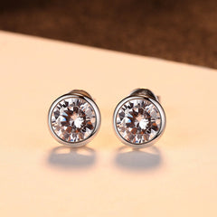 Aetolia 925 Sterling Silver 18K Gold Plated Round Bezel Set Solitaire Stud Earrings SE0017
