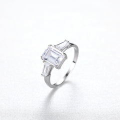 Aetolia 925 Sterling Silver 18K Gold Plated 4 Prong Emerald Cut Engagement Wedding Ring SR20121202