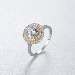 Aetolia 925 Sterling Silver 18K Gold Plated Round Pink Halo Engagement Wedding Ring SR20082220