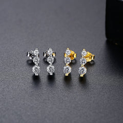 Aetolia 925 Sterling Silver 18K Gold Plated 3 Round CZ Diamond Long Stud Earrings SE20090602