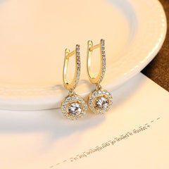 Aetolia 925 Sterling Silver 18K Gold Plated Round Halo Solitaire Drop Hoop Earrings SE20071803