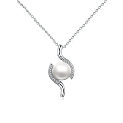 Aetolia 925 Sterling Silver Natural Freshwater Pearl Necklace Geometric CZ Diamond Pendant Necklace FN21081601