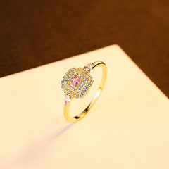 Aetolia 925 Sterling Silver 18K Gold Plated Pink CZ Diamond Halo Square Ring SR20082214