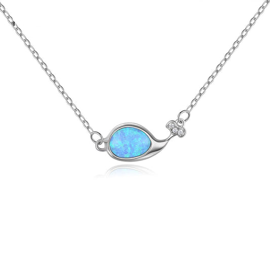 Aetolia 925 Sterling Silver Opal Necklace Whale CZ Diamond Opal Pendant Necklace SN20052805
