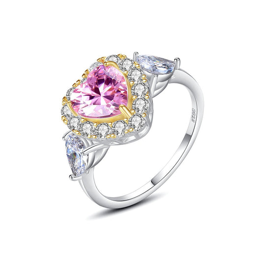Aetolia 925 Sterling Silver 18K Gold Plated Pink Heart Halo Engagement Wedding Ring SR20091520