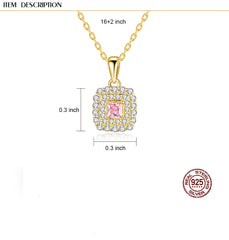 Aetolia 925 Sterling Silver 18K Gold Plated Pink Square CZ Diamond Halo Pendant Necklace SN20082213