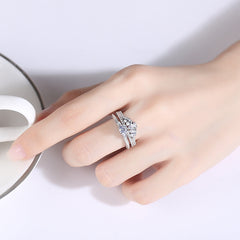 Aetolia 925 Sterling Silver 18K Gold Plated Double Stackable Engagement Wedding Rings Set SR20061322