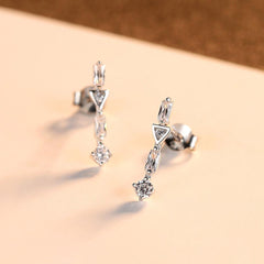 Aetolia 925 Sterling Silver 18K Gold Plated Rectangle Circles and Triangles CZ Diamond Long Stud Earrings SE0147