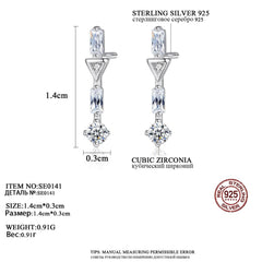 Aetolia 925 Sterling Silver 18K Gold Plated Rectangle Circles and Triangles CZ Diamond Long Stud Earrings SE0147