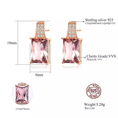 Aetolia 925 Sterling Silver 18K Gold Plated Rose Gold Rectangle Pink Gemstone Stud Earrings SE0119