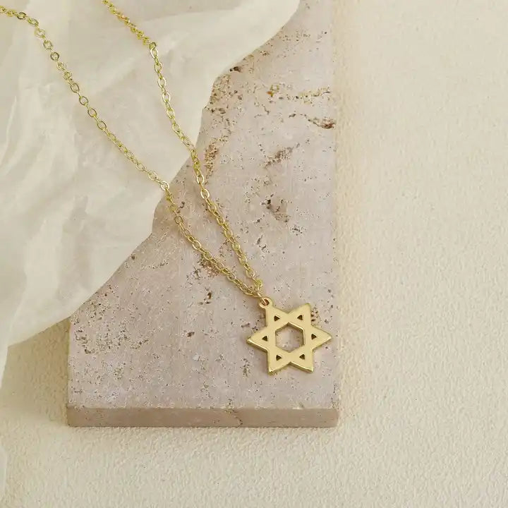 Simple cross chain choker stainless steel star of david pendant necklace single layer hexagram jewish star necklace