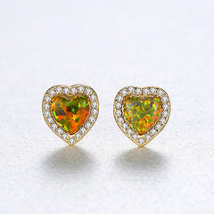 Aetolia 925 Sterling Silver Opal Earrings CZ Diamond Heart Opal Stud Earrings SE9231