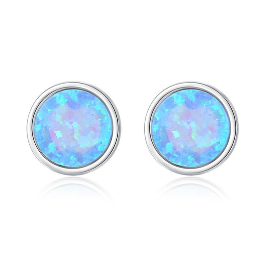 Aetolia 925 Sterling Silver Opal Earrings Simple Bezel Set Opal Stud Earrings SE0319