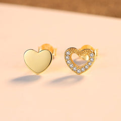 Aetolia 925 Sterling Silver 18K Gold Plated Unique Love Heart Stud Earrings SE0311