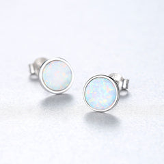 Aetolia 925 Sterling Silver Opal Earrings Simple Bezel Set Opal Stud Earrings SE0319