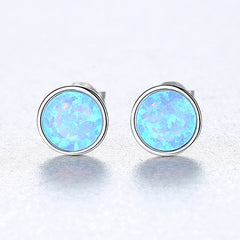 Aetolia 925 Sterling Silver Opal Earrings Simple Bezel Set Opal Stud Earrings SE0319