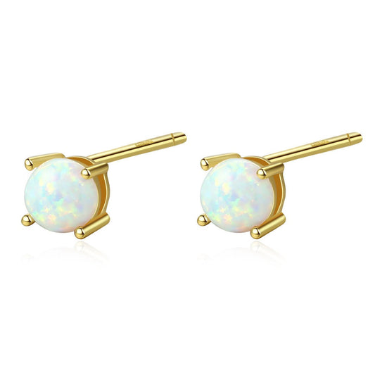 Aetolia 925 Sterling Silver Opal Earrings 4 Prongs Ball Opal Stud Earrings SE0315