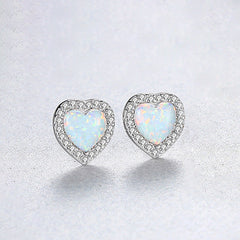 Aetolia 925 Sterling Silver Opal Earrings CZ Diamond Heart Opal Stud Earrings SE9231