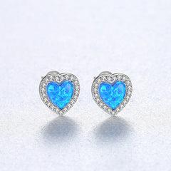 Aetolia 925 Sterling Silver Opal Earrings CZ Diamond Heart Opal Stud Earrings SE9231