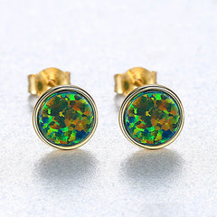 Aetolia 925 Sterling Silver Opal Earrings Simple Bezel Set Opal Stud Earrings SE0319