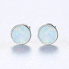 Aetolia 925 Sterling Silver Opal Earrings Simple Bezel Set Opal Stud Earrings SE0319