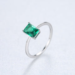 Aetolia 925 Sterling Silver 18K Gold Plated Ring 4 Prong Emerald Rectangle Gemstone Engagement Wedding Ring SR0169