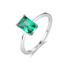 Aetolia 925 Sterling Silver 18K Gold Plated Ring 4 Prong Emerald Rectangle Gemstone Engagement Wedding Ring SR0169