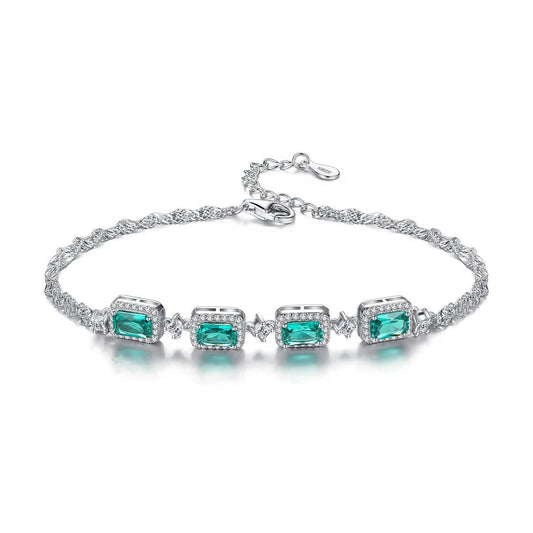 Aetolia 925 Sterling Silver 18K Gold Plated Luxury Emerald Gemstone Baguette Chain Bracelet SB0052