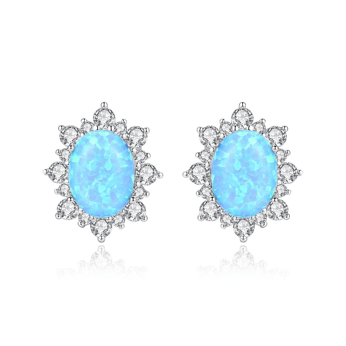 Aetolia 925 Sterling Silver Opal Earrings Vintage Flower CZ Diamond Oval Opal Stud Earrings SE0276